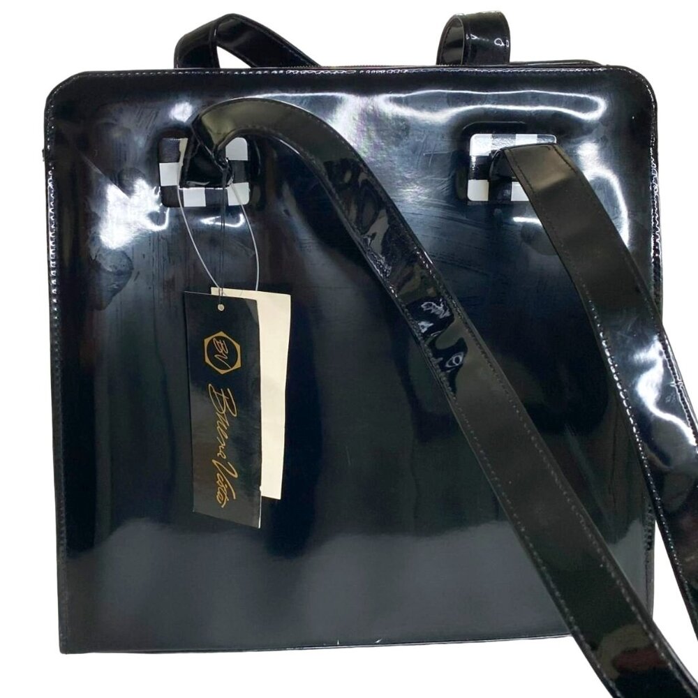 Buena Vista Black Patent Leather Vtg. Structured Shoulder Bag – NWT Sears Retro